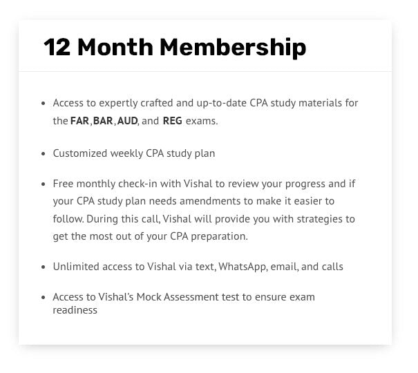 Vishal CPA Prep Study Notes | 12 Month Membership | Any Section