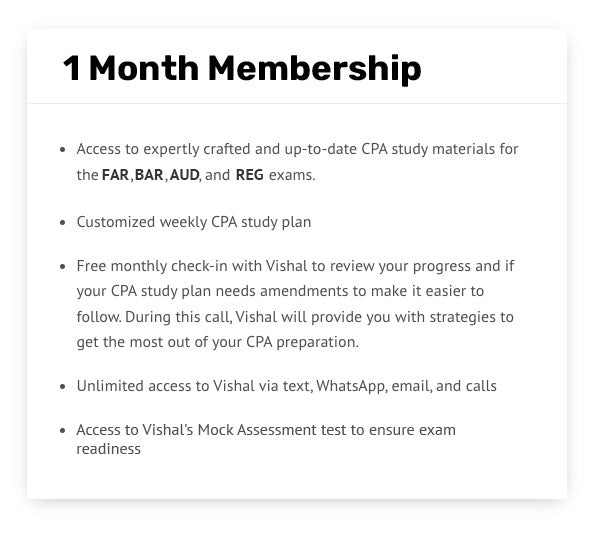Vishal CPA Prep Study Notes | 1 Month Membership | Any Section